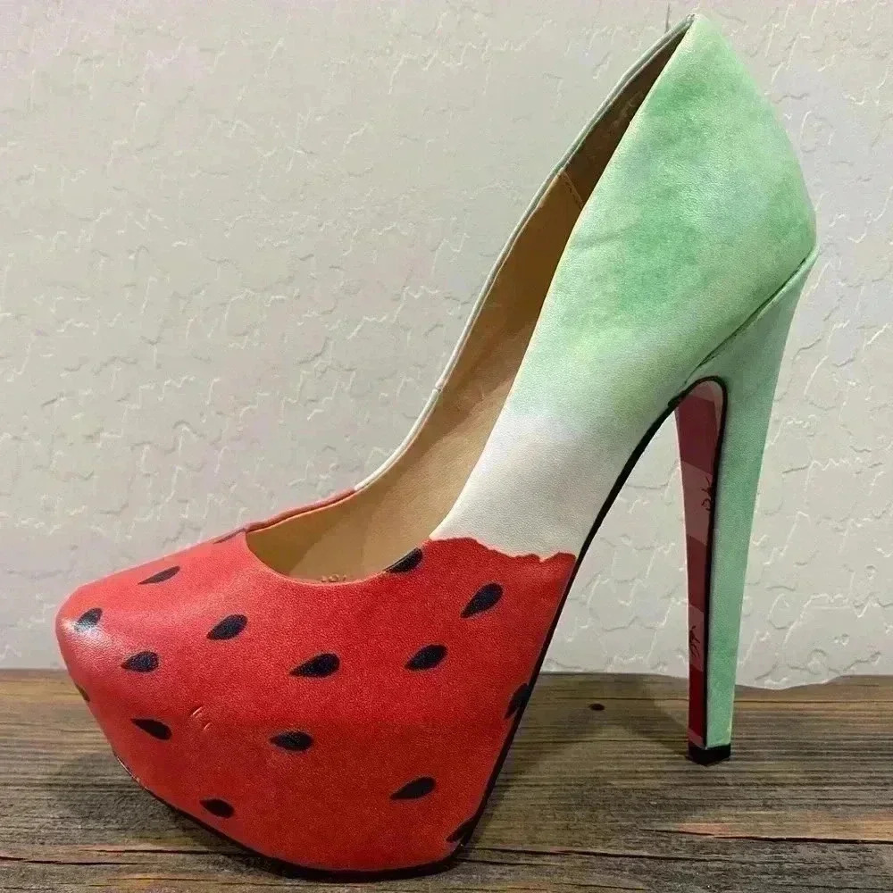 TaylorSays Retro Watermelon Jubilee Platform Stiletto Heels Women’s Size…